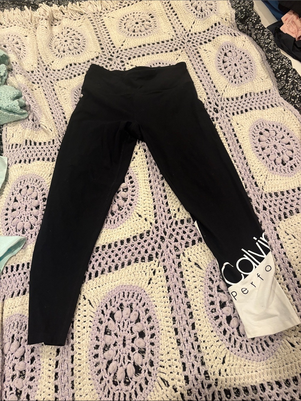 Calvin Klein Black Leggings with White Logo Panel
